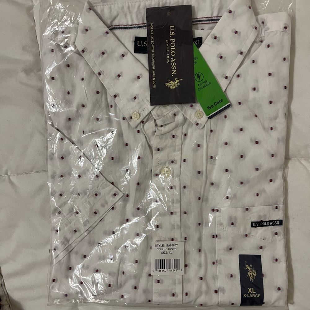 U.S. Polo Assn. White Men's Button Down Shirt with Red Prints